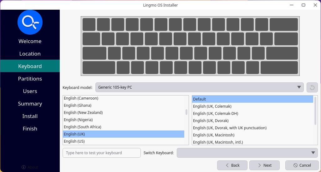 Choose keyboard layout